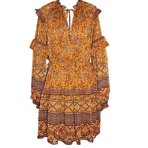 House of Harlow 1960 Tiered Ruffle Long Sleeve Mini Dress M Gypsy Boho Festival